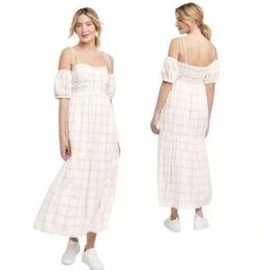 Universal Thread Pink Plaid Milkmaid Dress Smocked Tiered Cottagecore Prairie 1X